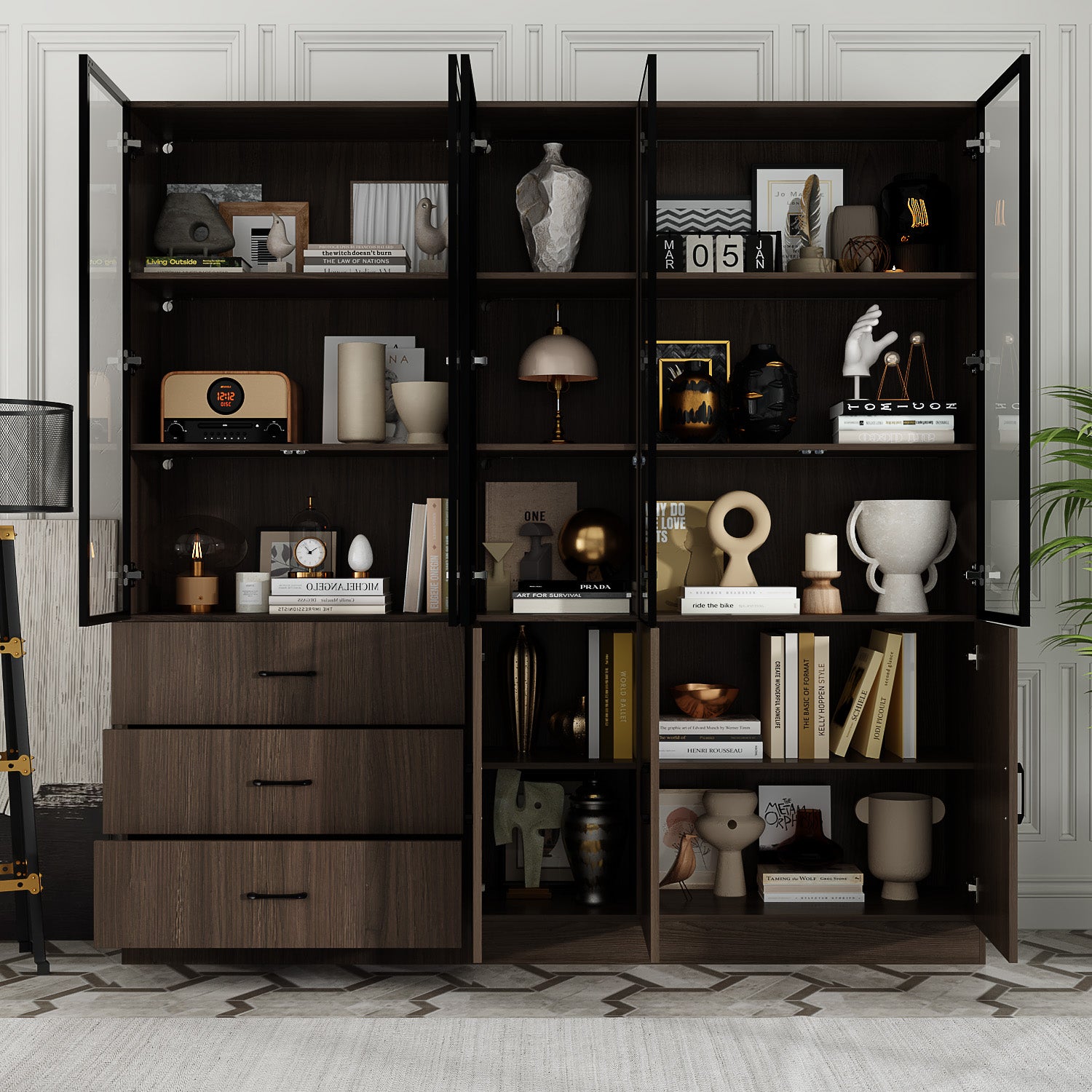 78.7" Wide Glass Door Display Case Curio Cabinet With LED Lights