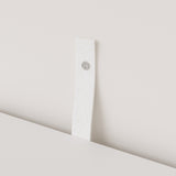 White nail polish storage cabinet with clear drawers, shelves, and side cabinet door