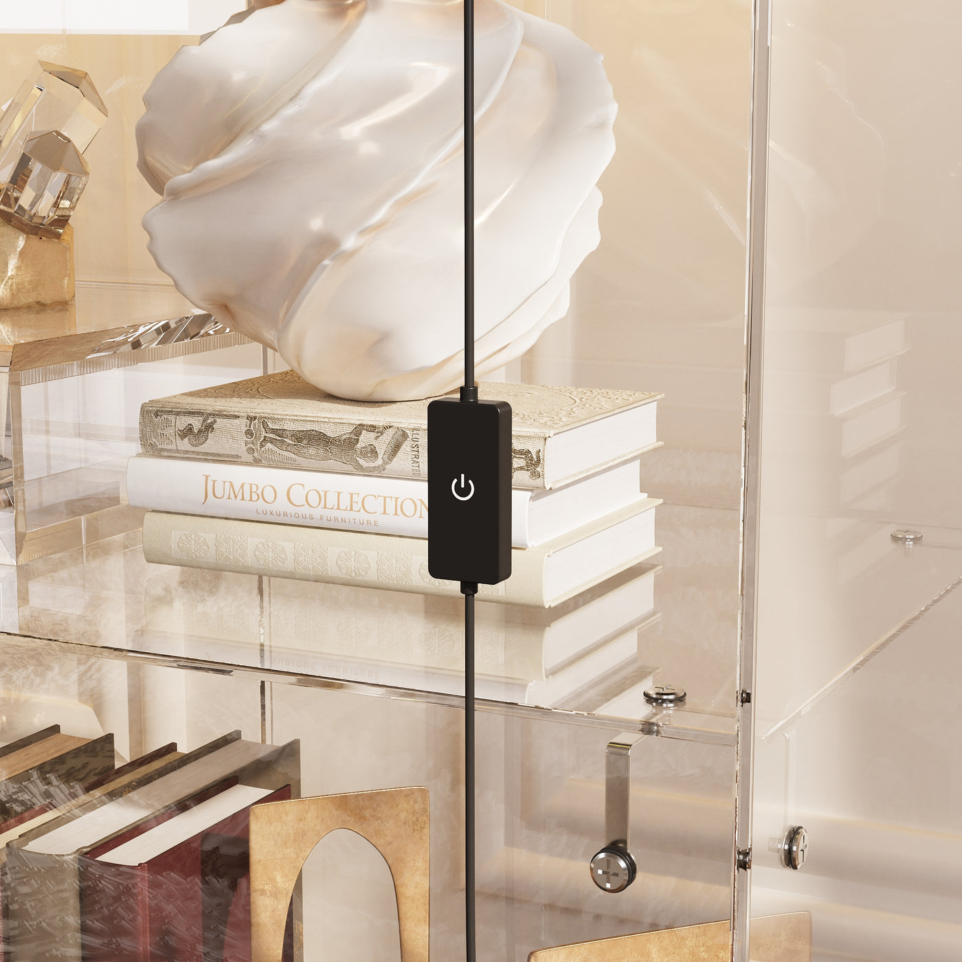55.1" Modern Black Sideboard Display Case with LED Lighting & Full Glass Design