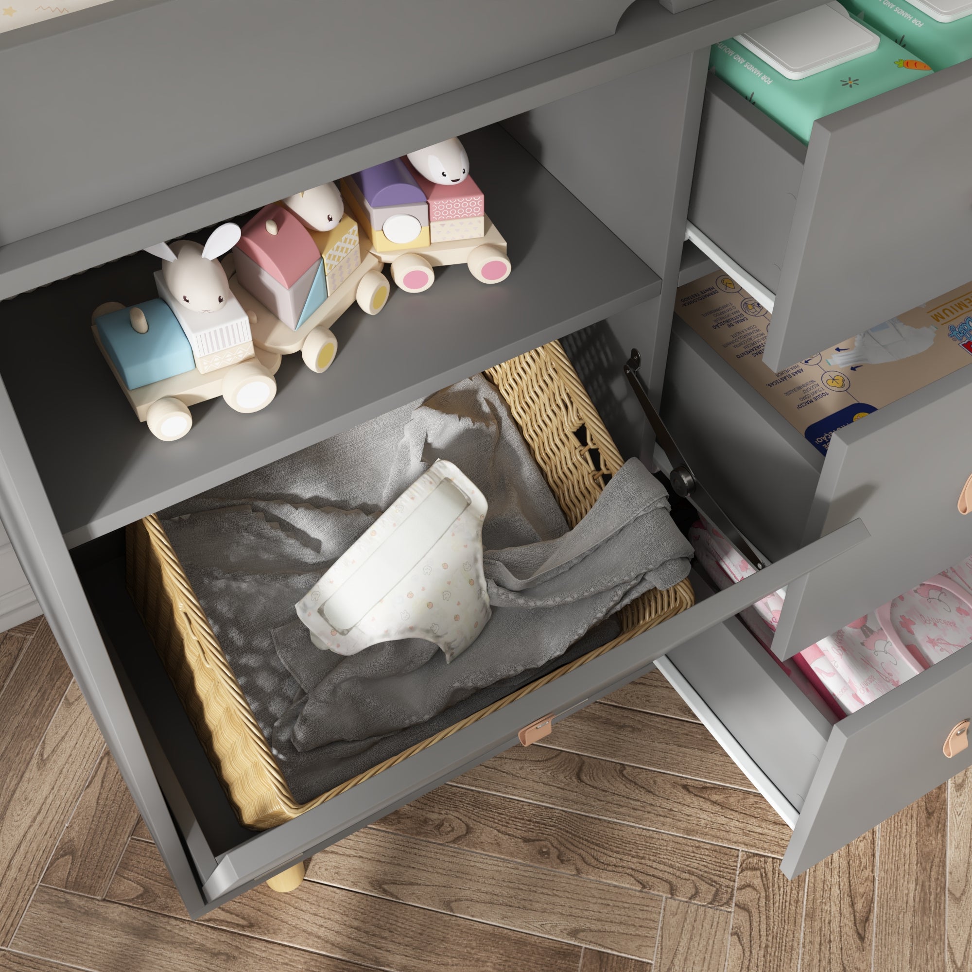 Baby Change Table Dresser Nursery Table Dresser 5 Drawers with Open Storage