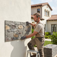 Gray Mixed Tone River Rock Faux Stone Wall Panel Set of 10, Lightweight Indoor & Outdoor Decor Wall Panels