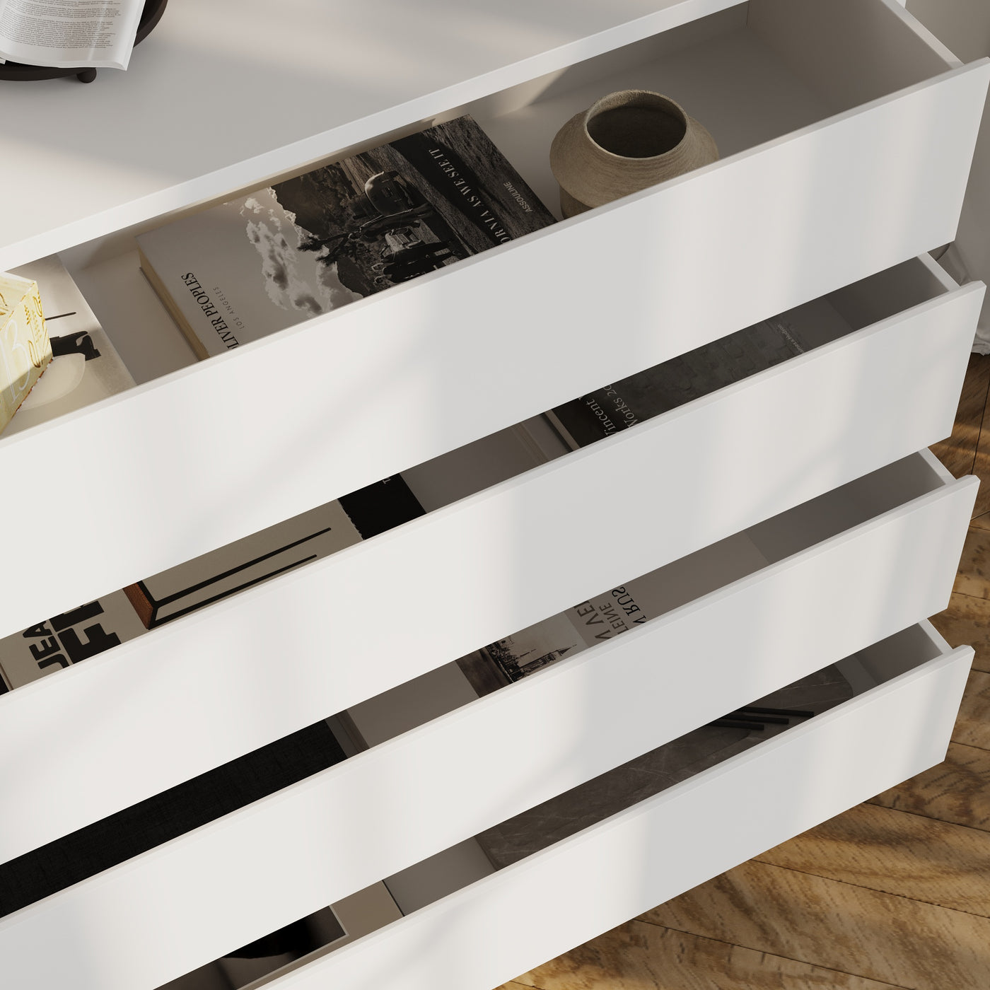 47.2" Contemporary White Display Cabinet with LED Lighting & Glass Doors