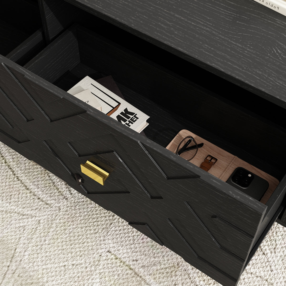 47.2" Modern Black Coffee Table with 4 Drawers