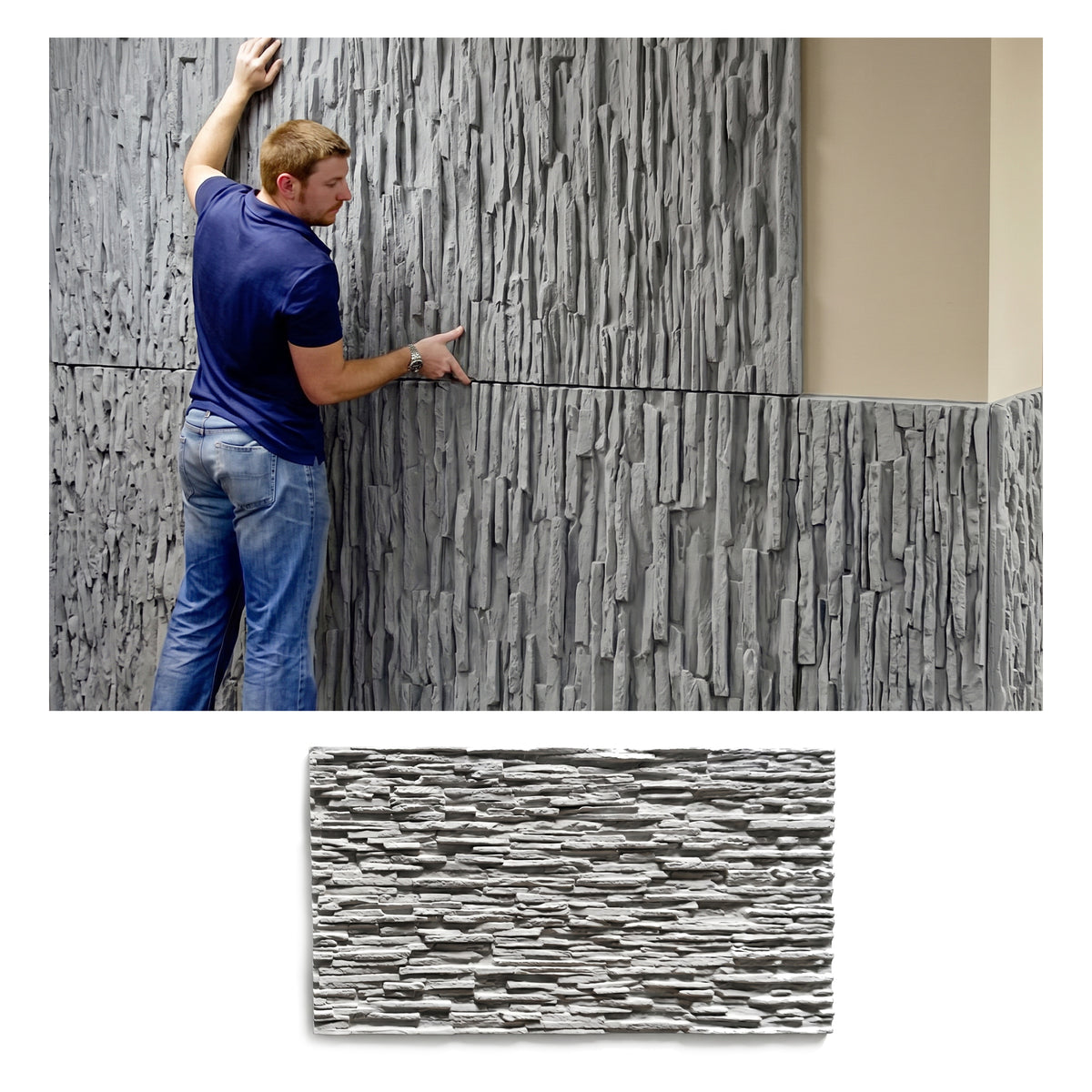 Gray Faux Stone Wall Panel Set of 10, Lightweight Indoor & Outdoor Decorative Wall Panels