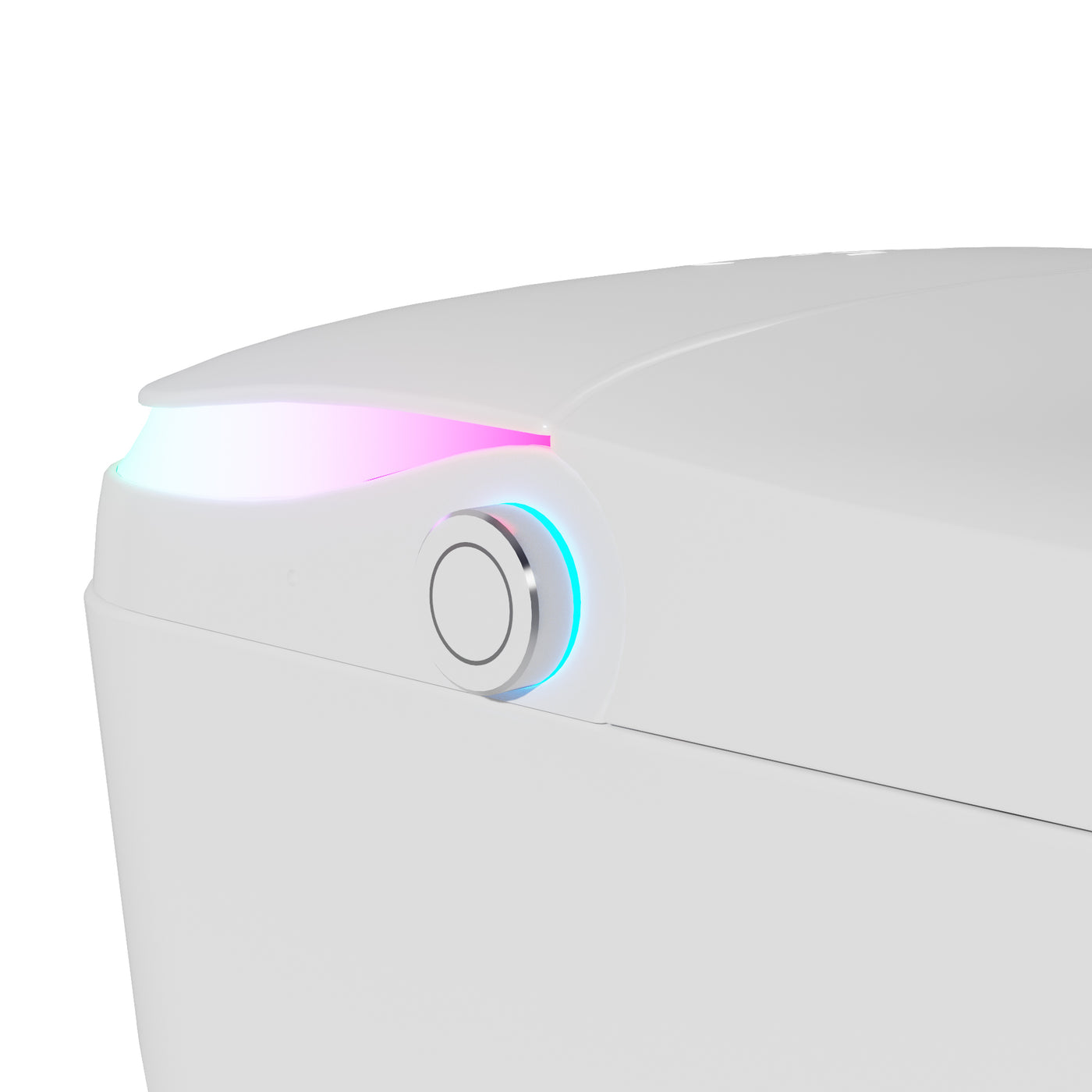 White smart toilet in a modern bathroom with side control knob and ambient light