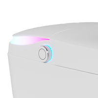 White smart toilet in a modern bathroom with side control knob and ambient light