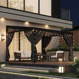 145.4 inch Modern Black Patio Gazebo with Curtains and Mosquito Net