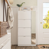 31.5" Modern White Flip-Down Shoe Cabinet with 3 Tiers & 28 Pair Capacity