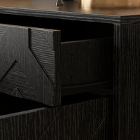 47.2" Rustic Black Embossed Accent Cabinet with 3 Drawers and Adjustable Shelves