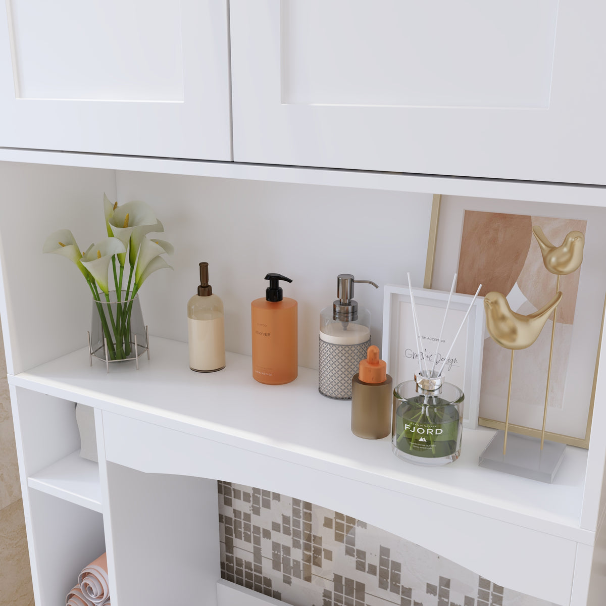 31.5" Modern White Toilet Storage with Tissue Holder