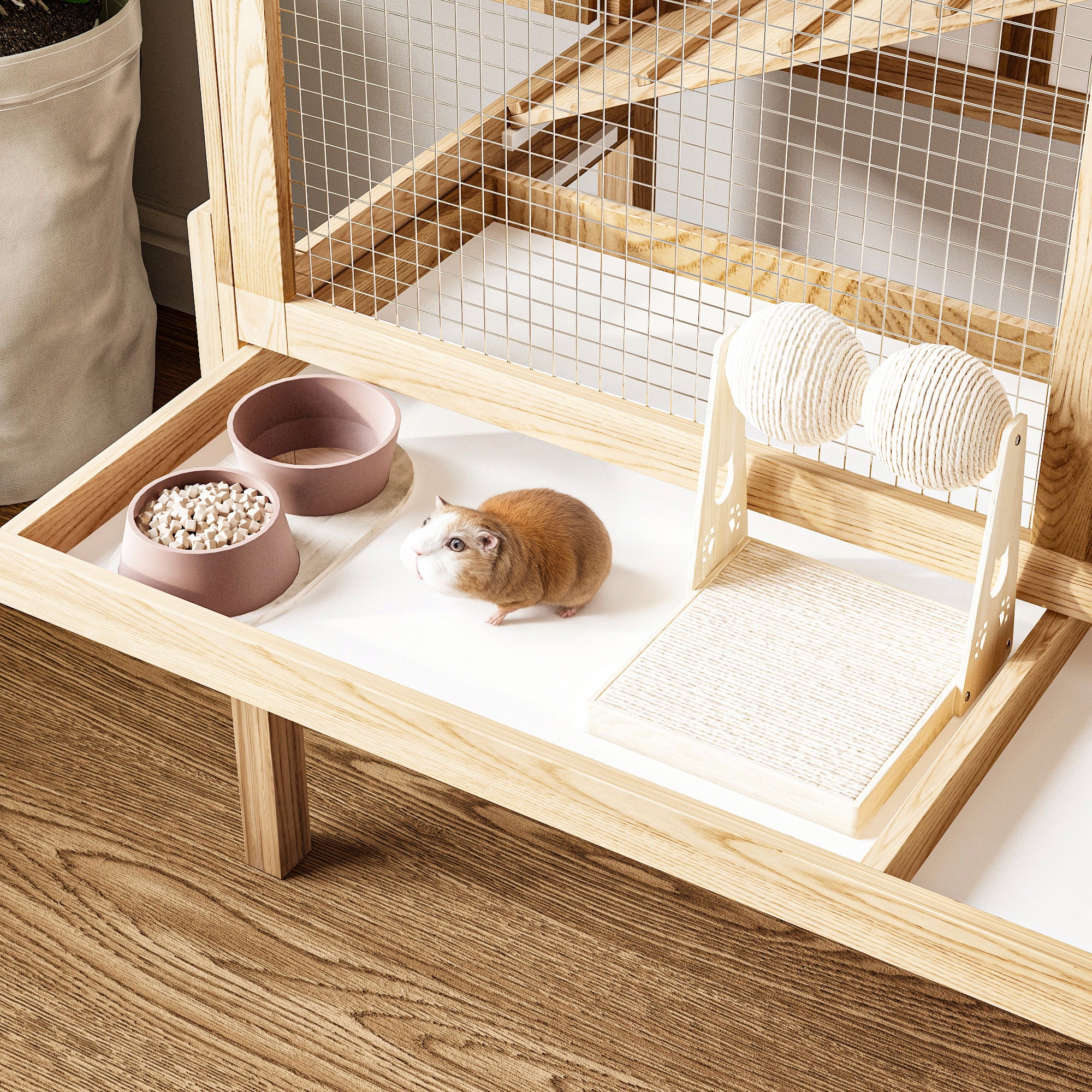 Elevated Small Animal Cage with 2 Level Play Area and Slide Out Cleaning Tray