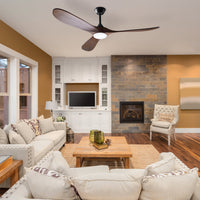 59.8" Modern Minimalist Ceiling Fan with Lights, Remote Control, 3 Reversible Wood Blades and 2 Down Rods
