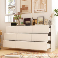 63" Elegant White 9-Drawer Dresser with Recessed Pulls