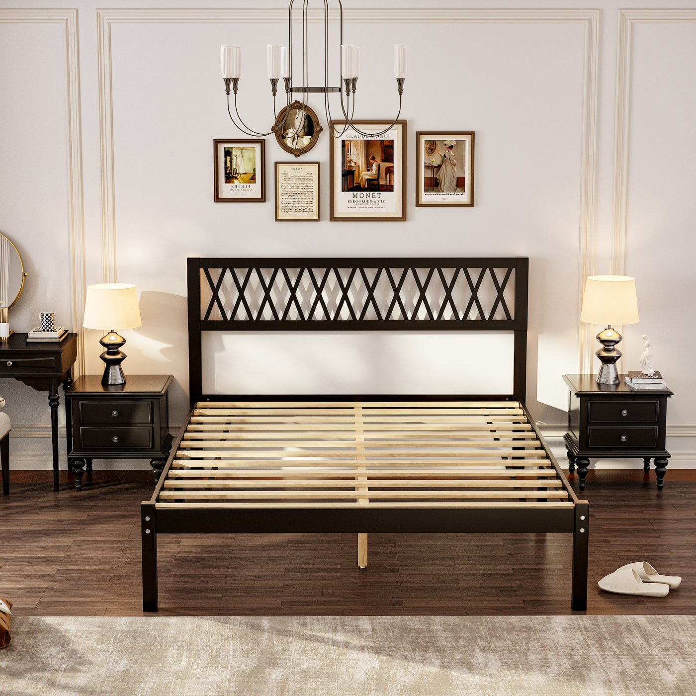 63.2" Modern Brown Platform Bed with Ribbed Detailing