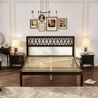 63.2" Modern Brown Platform Bed with Ribbed Detailing