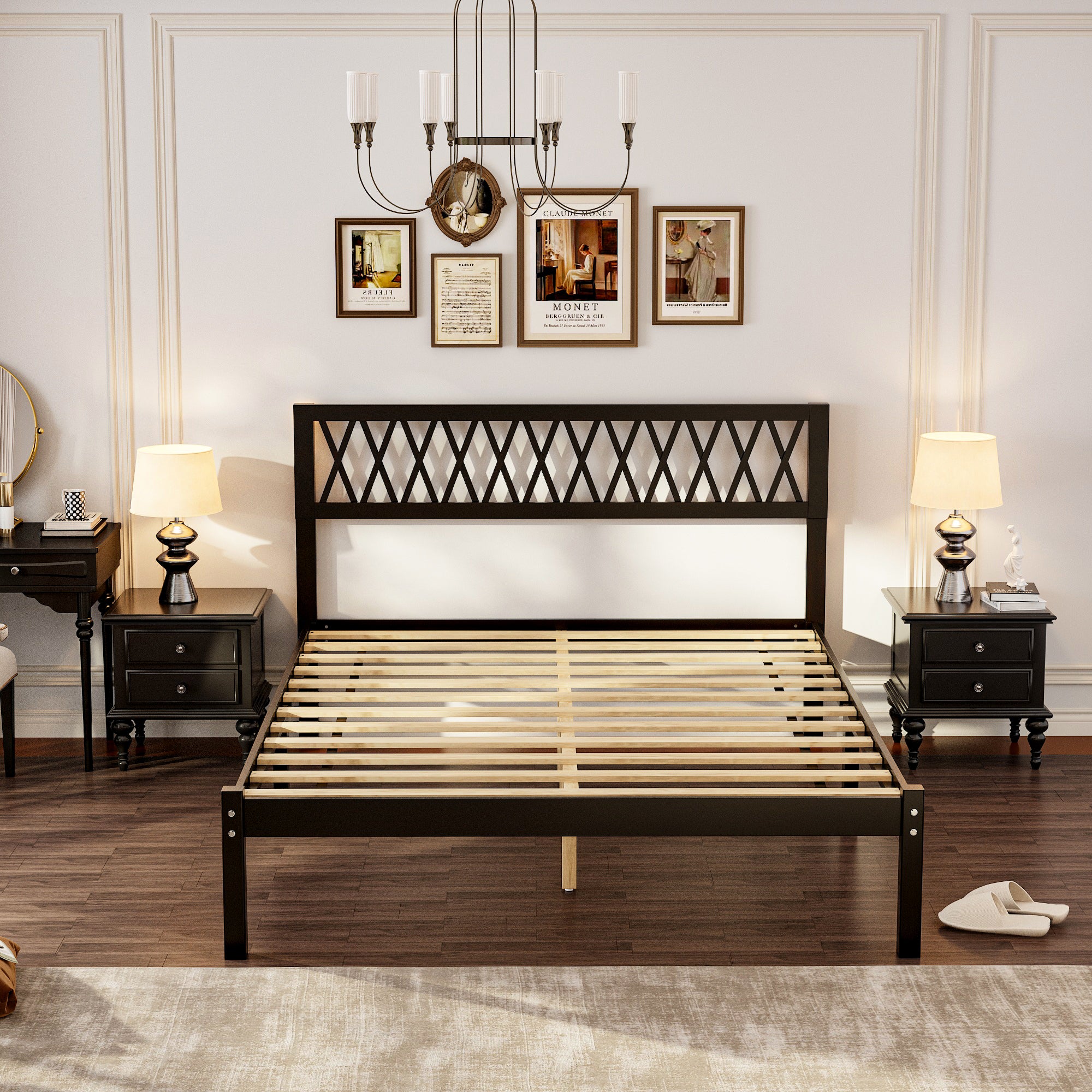 Solid Wood Queen Size Modern Platform Bed