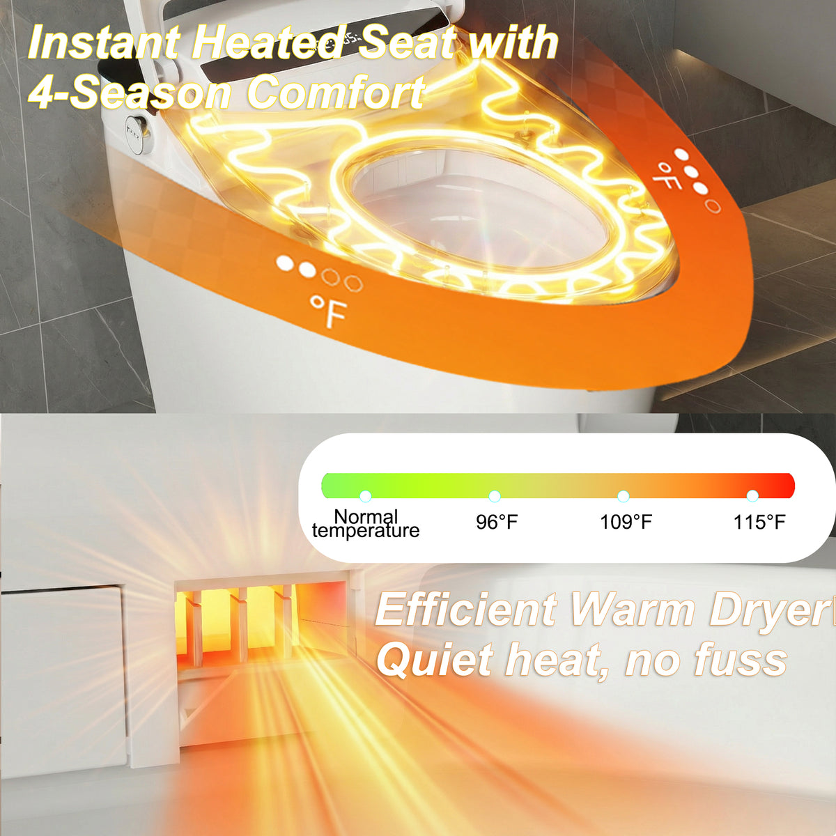 White smart toilet with closed lid, digital display, and built-in bidet
