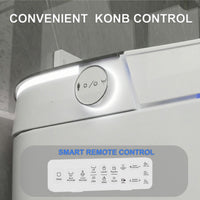 White smart toilet with closed lid, digital display, and built-in bidet