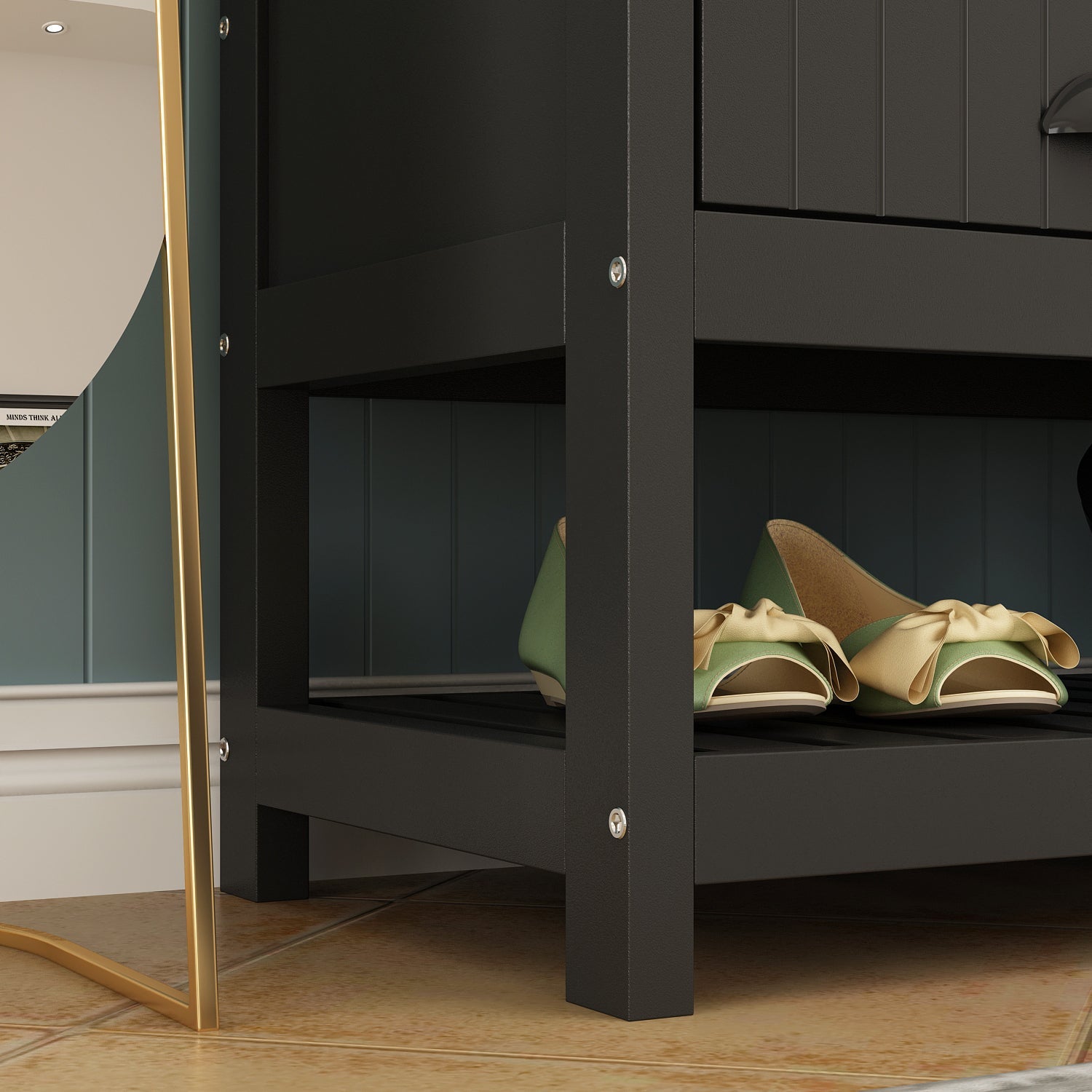 Modern Hall Tree with Storage Bench, 4-in-1 Entryway Bench with Coat Rack, Tall Hall Tree with 4 Metal Double Hooks, Shelves & 2 Drawers for Hallway, Living Room