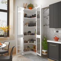 31.5" Contemporary White L-shaped Curio Display Cabinet with Glass Doors