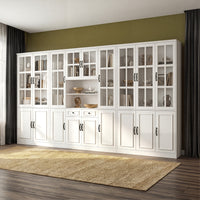 Sofna 141.7" Extra Wide White Filing Storage Cabinet with 9 Glass Doors and 2 Drawers