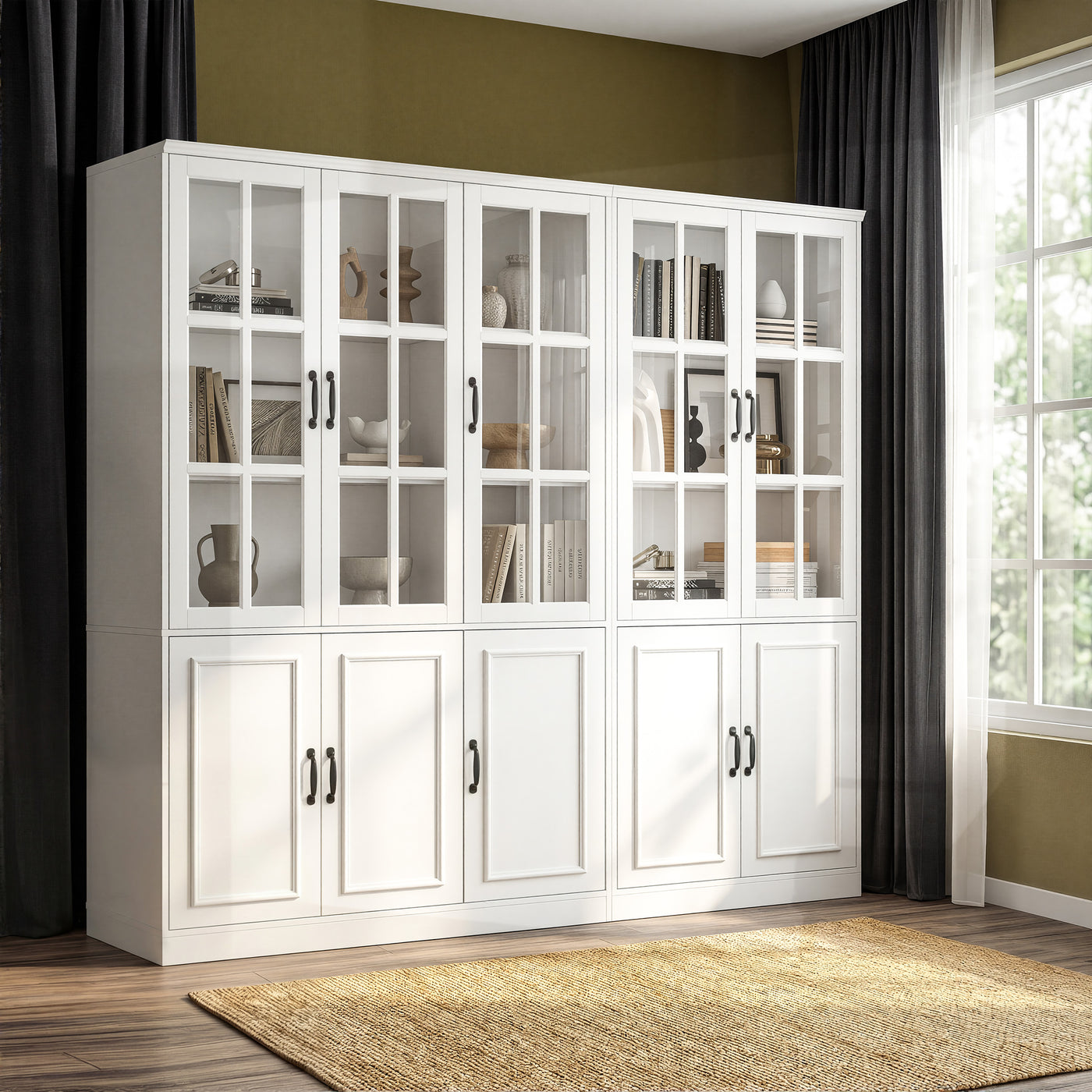 Sofna 78.7" Modern White Storage Cabinet with 10 Doors and 15 Adjustable Shelves