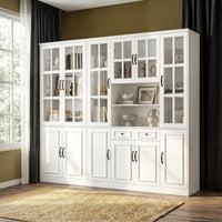 Sofna 94.5" Modern White Tall Display Bookcase with 6 Tiers & Gold Arched Handles