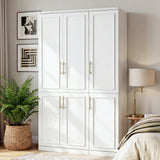 47.6 inch Luxe White Armoire with 6 Doors and 2 Hanging Rods