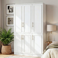 Rena 47.6" Luxe White Armoire with 6 Doors and 2 Hanging Rods
