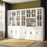 110 inch Elegant White Standard Storage Bookcase with Glass Doors and Shelves