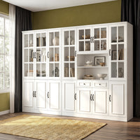Sofna 110" Elegant Large White Standard Storage Bookcase with Glass Doors