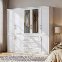 Rena 79.3" Luxe White Armoire with 8 Doors and 3 Drawers
