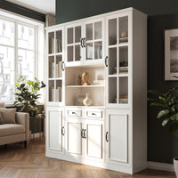 Sofna 63" Modern White 2-Drawer Bookcase with Glass Doors
