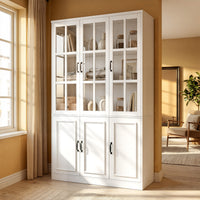 Sofna 47.2" Modern White Freestanding Wood Bookcase with 3 Glass Doors