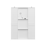 White makeup vanity with full-length LED mirror, side shelves, and drawer storage