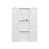 White makeup vanity with full-length LED mirror, side shelves, and drawer storage