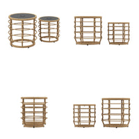 17.7" Boho Wood Solar Nesting Tables with Built-in Lights