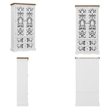 Dining room with a white ornate cabinet and wooden table