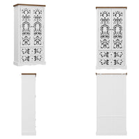 Dining room with a white ornate cabinet and wooden table