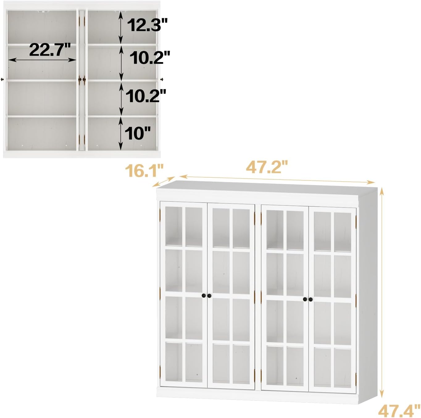 47.2"W Sideboard With 4 Glass Door Large Capacity Cabinet Home Storage