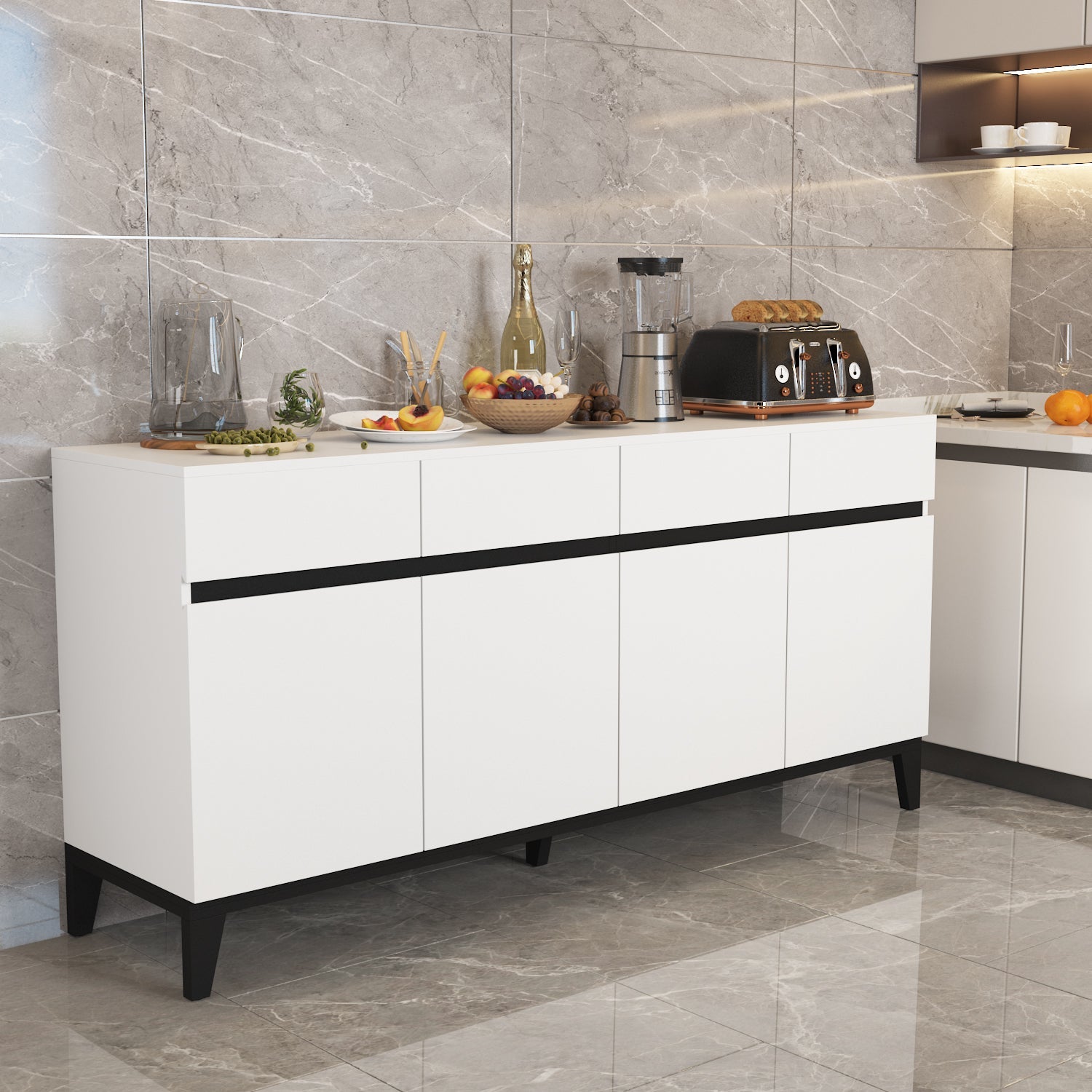 Modern Buffet 4 Doors & 4 Drawers Kitchen Storage Sideboard Cabinet