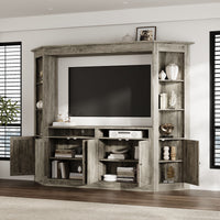 100" Modern Gray Entertainment Center with Storage Cabinets and Open Shelves