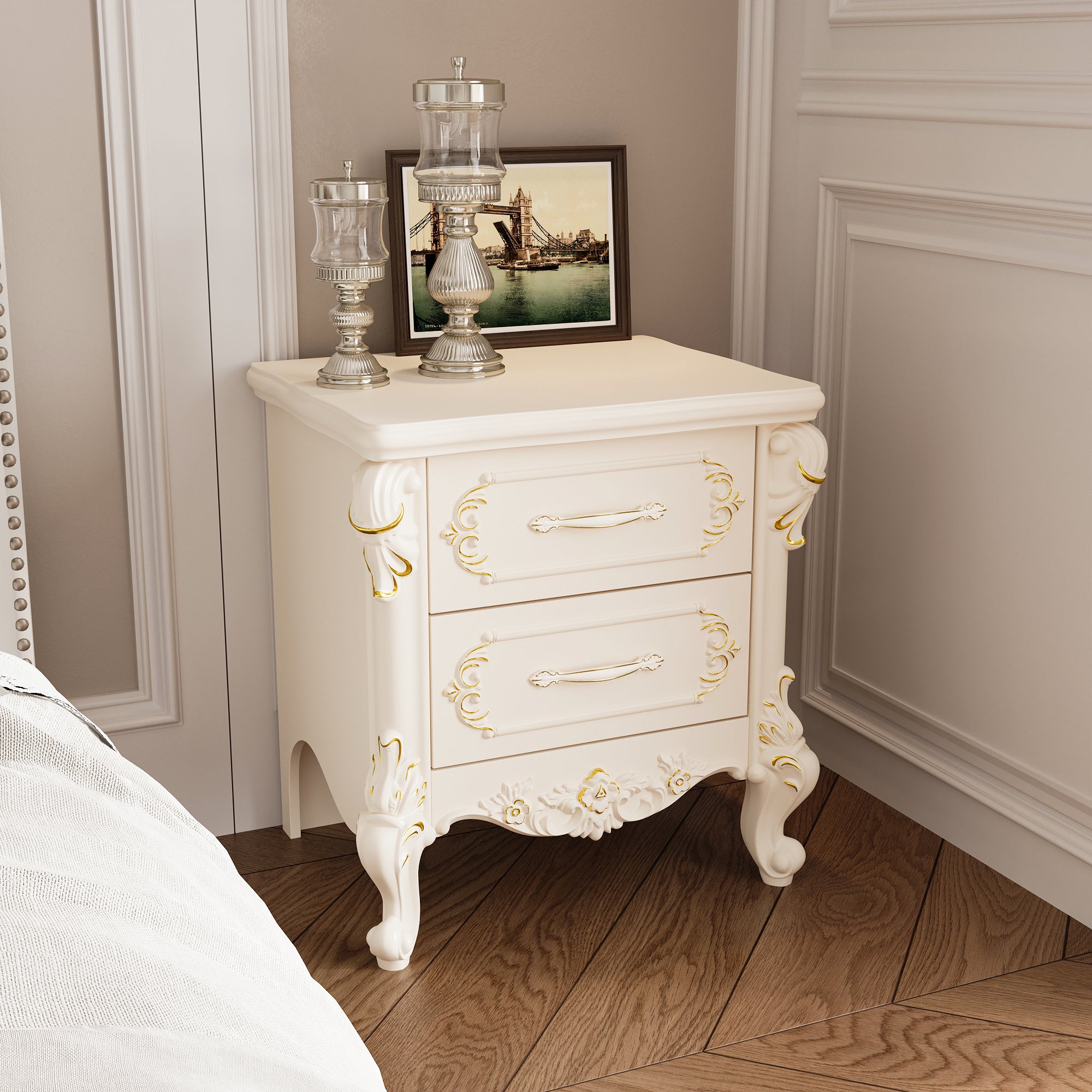 Elegent Nightstand With 2 Drawers