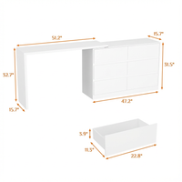 51.2" Modern Minimalist White/Black L-Shaped Rotatable Dresser Writing Table with 6 Drawers
