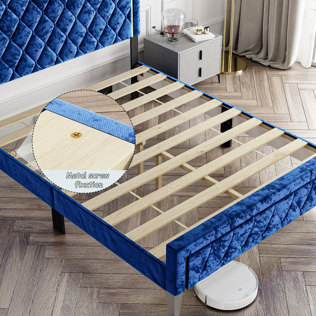 60.8" Modern Beige Platform Bed with Comfortable Headboard