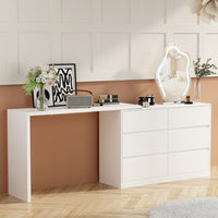 51.2" Modern Minimalist White/Black L-Shaped Rotatable Dresser Writing Table with 6 Drawers