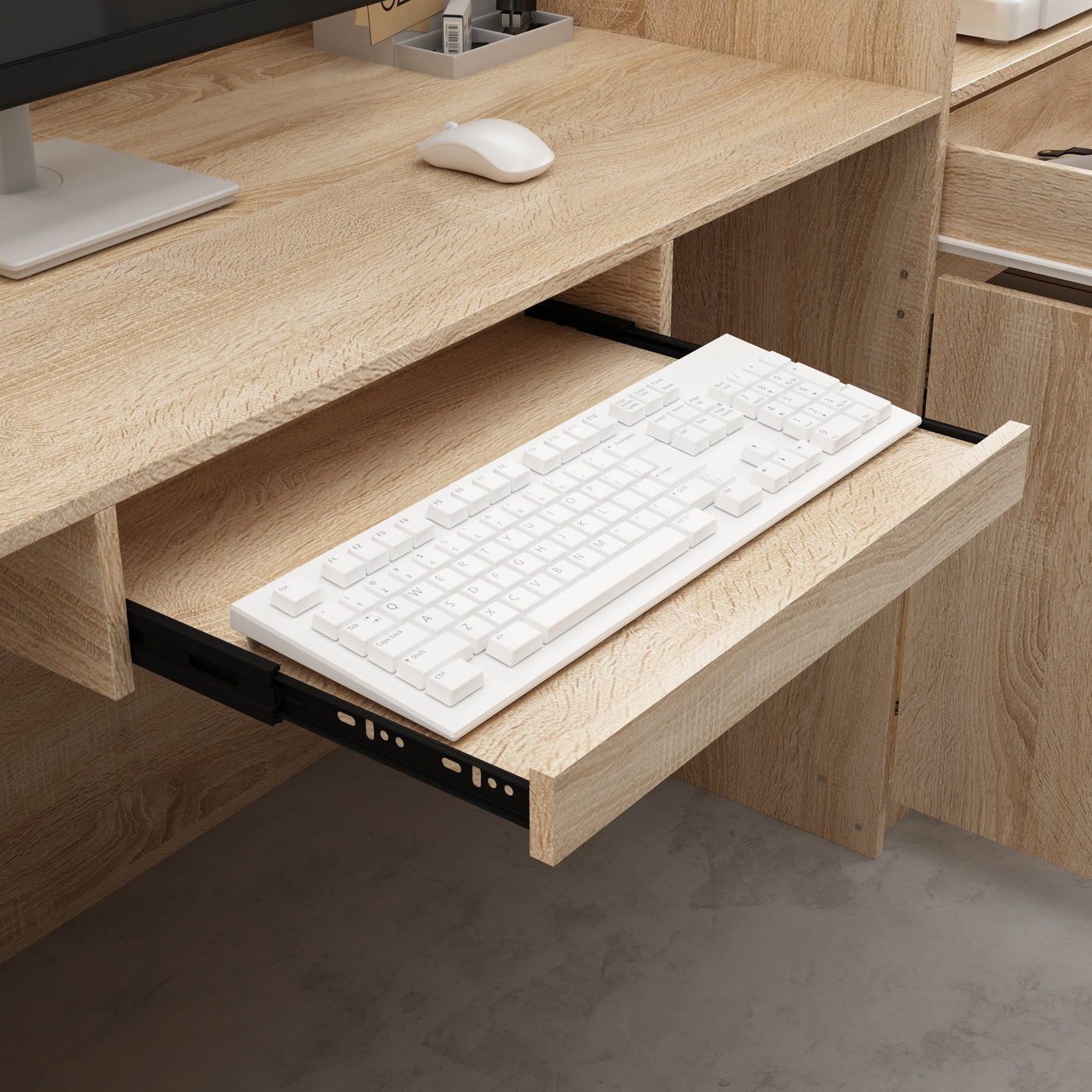 87.2" Modern Minimalist Natural Reception Desk With Drawer And Keyboard Tray