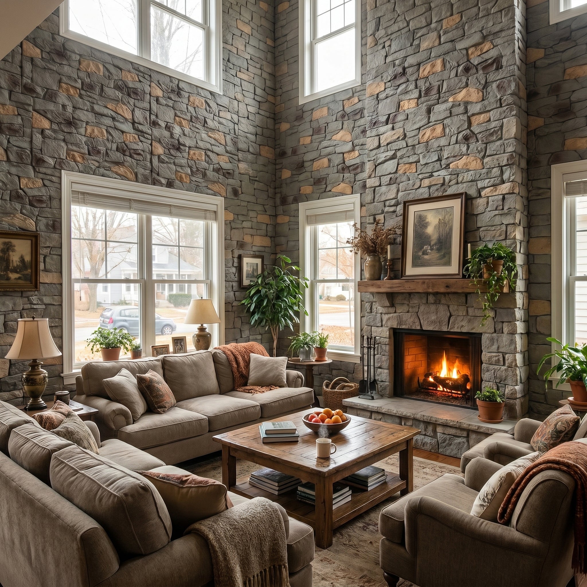 Gray Mixed Tone River Rock Faux Stone Wall Panel Set of 10, Lightweight Indoor & Outdoor Decor Wall Panels