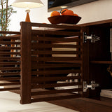 78.7 inches Mid-Century Walnut TV Stand With Slatted Doors, Open Shelves, And Cable Management
