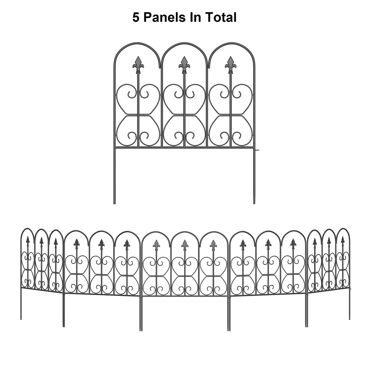 24" Modern Classic Black Metal Fencing with 5 Panel(s) Included